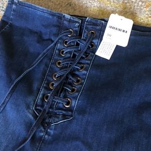 Free People High Rise Lace Up Denim